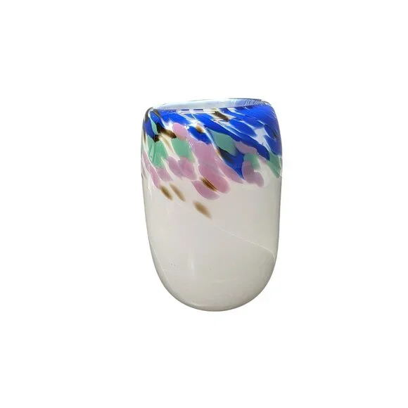 Hand Blown Vintage Art Glass Blue Swirl Glass Vase Signed Jon Silverman 7”